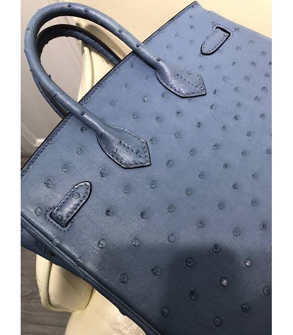 Hermes Birkin 25cm Bag Denim Blue Original Ostrich Leather Golden Metal