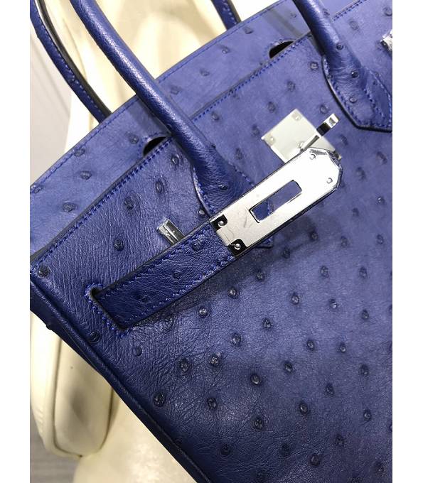 Hermes Birkin 30cm Bag Hydra Blue Real Ostrich Leather Silver Metal