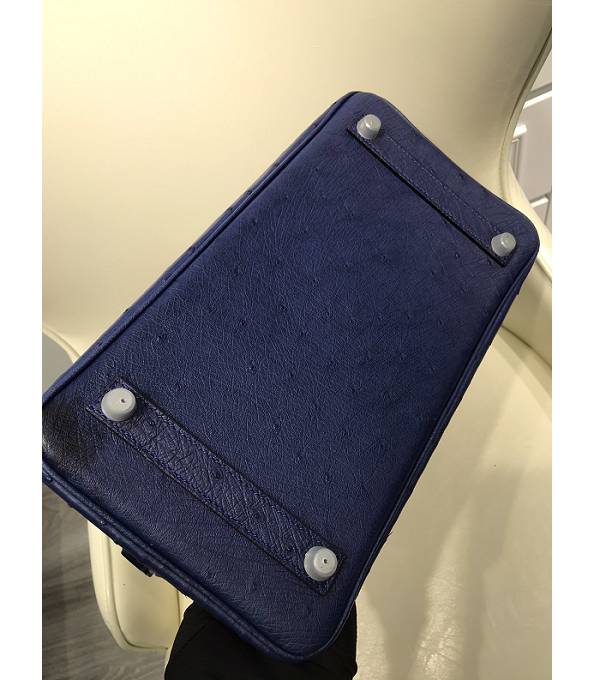 Hermes Birkin 30cm Bag Hydra Blue Real Ostrich Leather Silver Metal