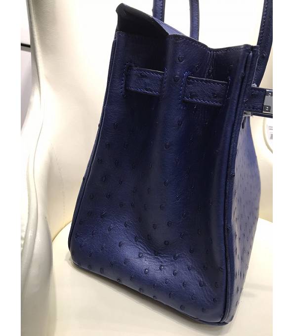 Hermes Birkin 30cm Bag Hydra Blue Real Ostrich Leather Silver Metal