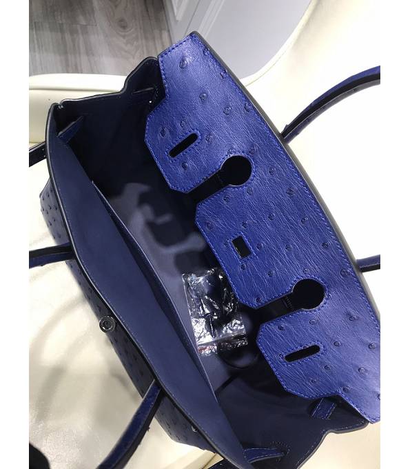 Hermes Birkin 30cm Bag Hydra Blue Real Ostrich Leather Silver Metal