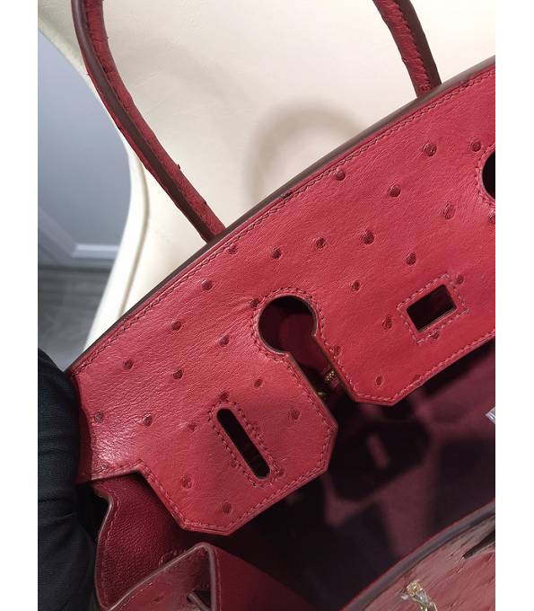 Hermes Birkin 30cm Bag Red Real Ostrich Leather Golden Metal