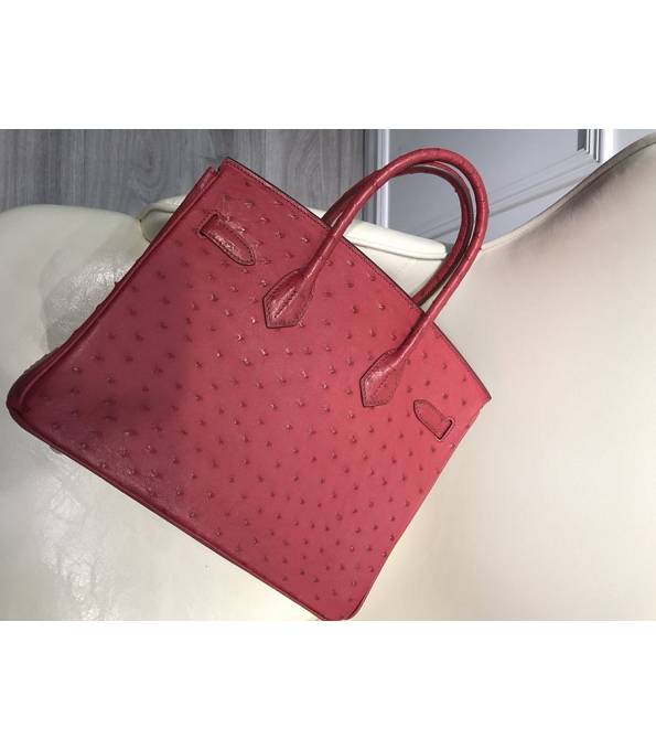 Hermes Birkin 30cm Bag Red Real Ostrich Leather Golden Metal