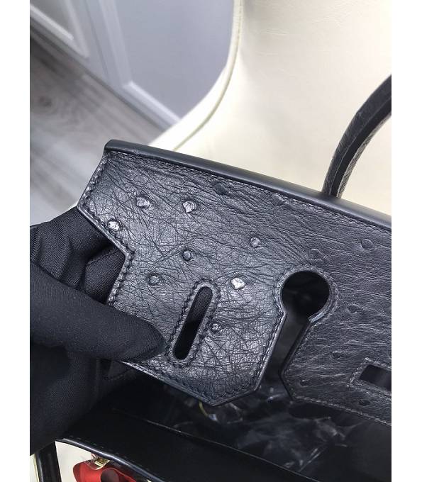 Hermes Birkin 30cm Bag Black Real Ostrich Leather Golden Metal
