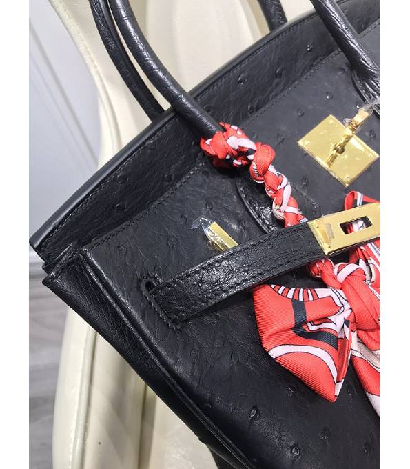 Hermes Birkin 30cm Bag Black Real Ostrich Leather Golden Metal