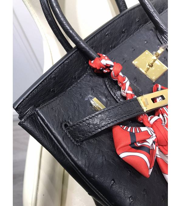 Hermes Birkin 30cm Bag Black Real Ostrich Leather Golden Metal