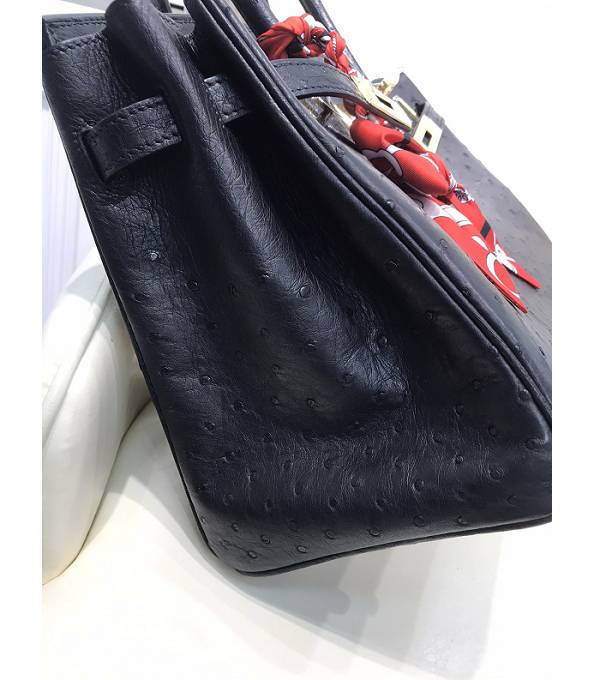 Hermes Birkin 30cm Bag Black Real Ostrich Leather Golden Metal