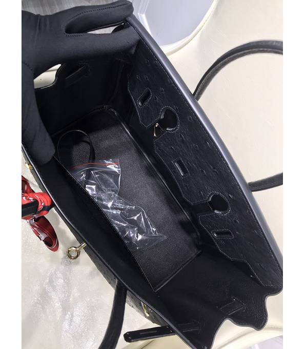 Hermes Birkin 30cm Bag Black Real Ostrich Leather Golden Metal