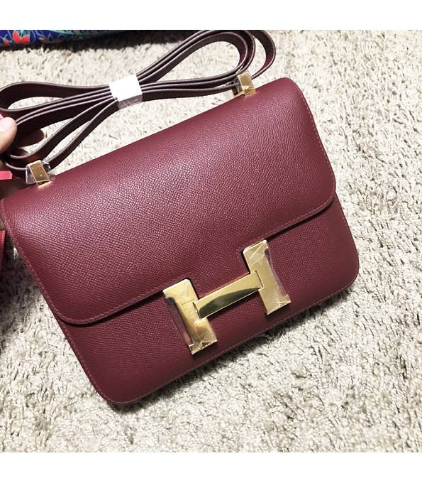 Hermes Constance 24cm Bag Wine Red Original Epsom Leather Golden Metal