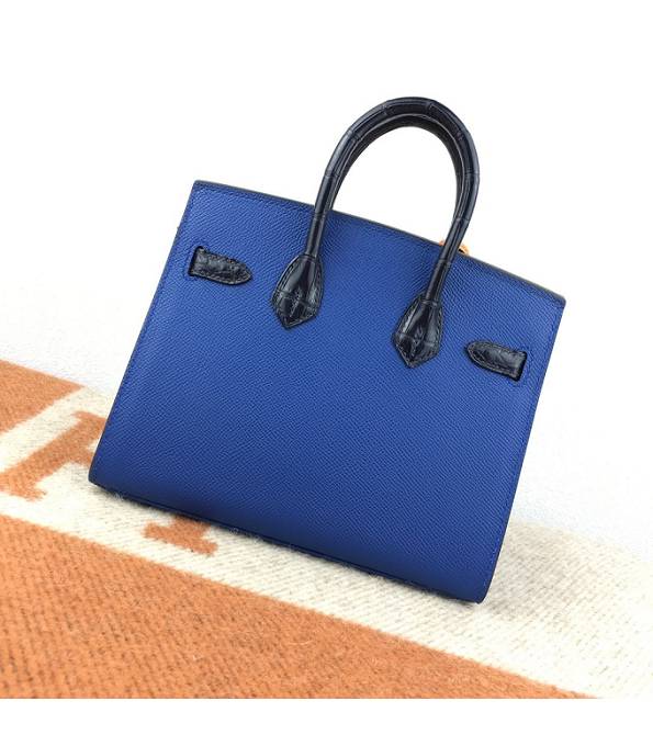 Hermes Birkin Mini Bag Blue Original Epsom With Black Croc Veins Leather Silver Metal