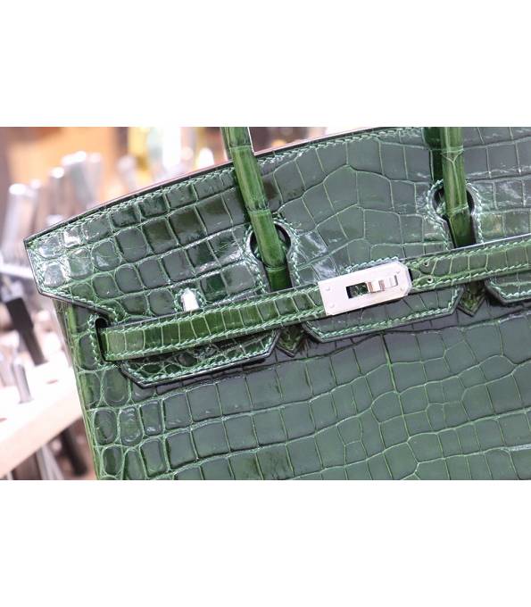 Hermes Birkin 25cm Bag Dark Green Real Croc Leather Silver Metal