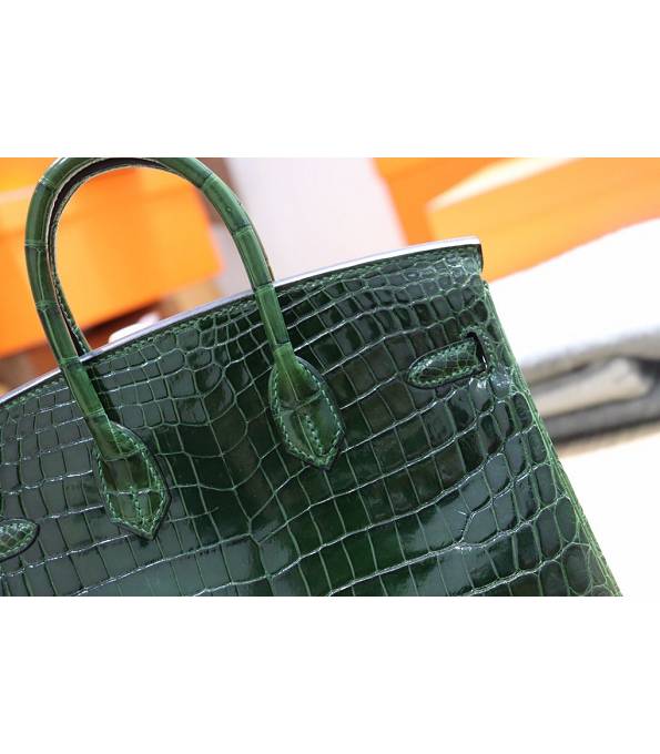 Hermes Birkin 25cm Bag Dark Green Real Croc Leather Silver Metal