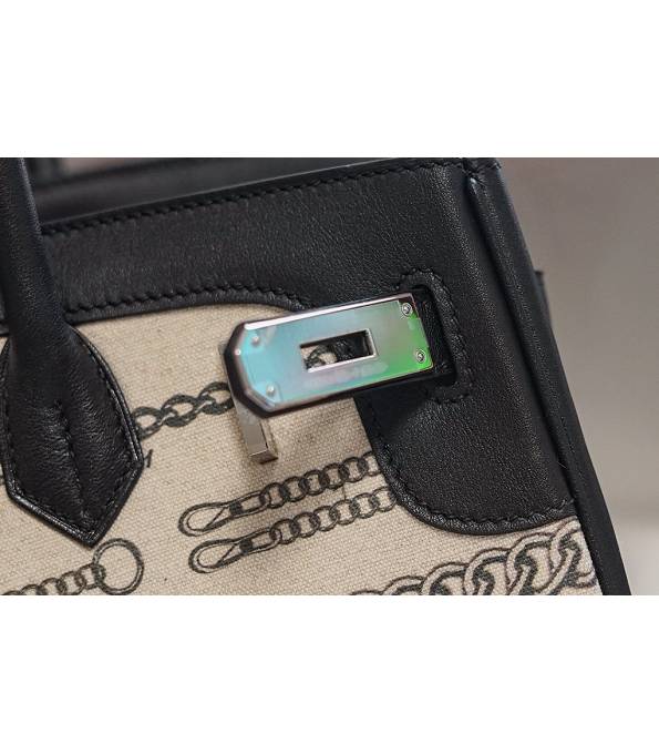 Hermes Birkin 30cm Bag Belt Print Canvas With Black Swift Leather Silver Metal