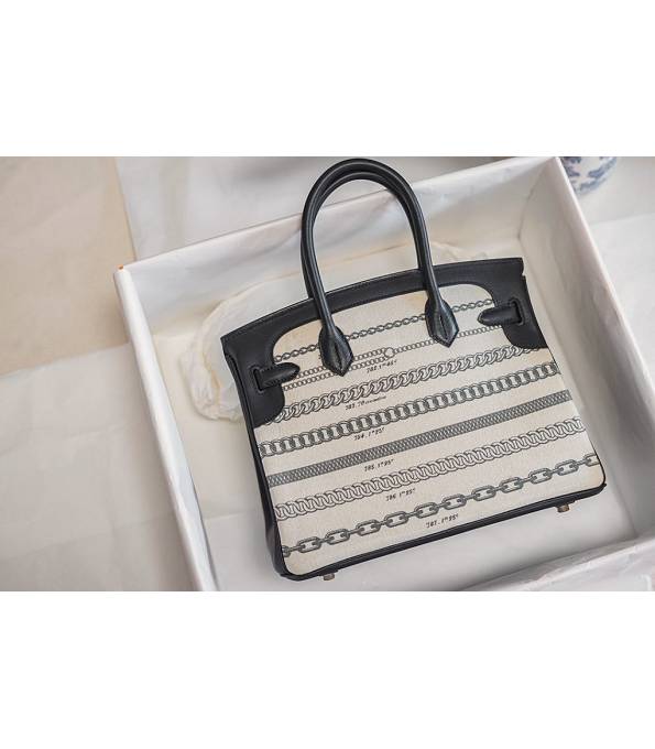 Hermes Birkin 30cm Bag Belt Print Canvas With Black Swift Leather Silver Metal