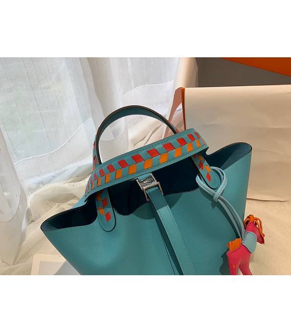Hermes Mini Picotin Lock MM Bag North Blue Original Epsom Leather Weave Handle