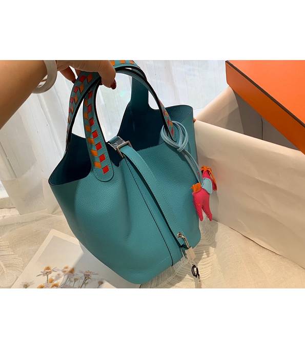 Hermes Mini Picotin Lock MM Bag North Blue Original Epsom Leather Weave Handle