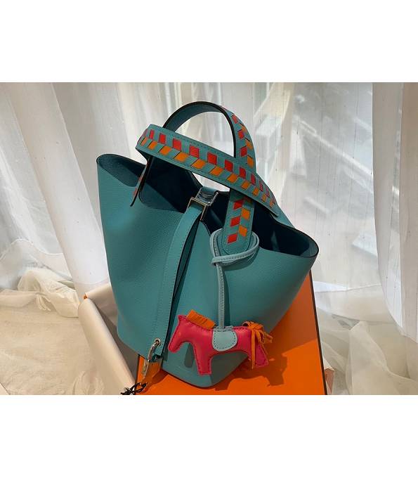 Hermes Mini Picotin Lock MM Bag North Blue Original Epsom Leather Weave Handle