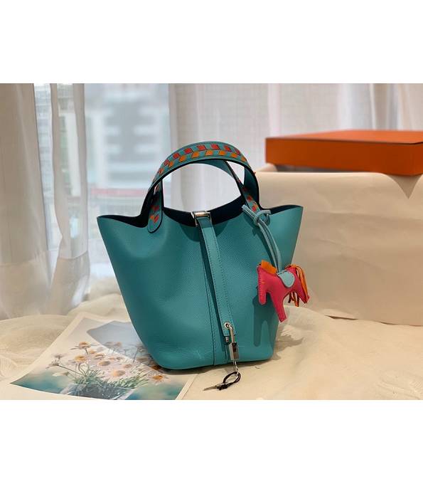 Hermes Mini Picotin Lock MM Bag North Blue Original Epsom Leather Weave Handle