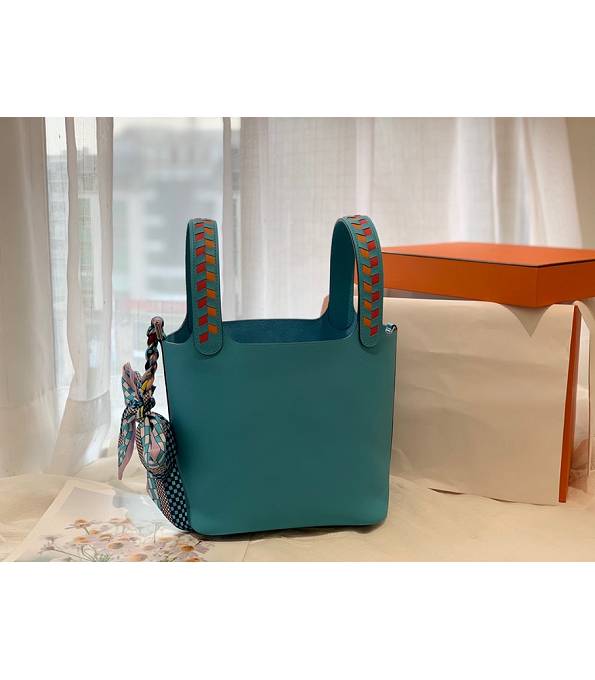 Hermes Mini Picotin Lock MM Bag North Blue Original Epsom Leather Weave Handle