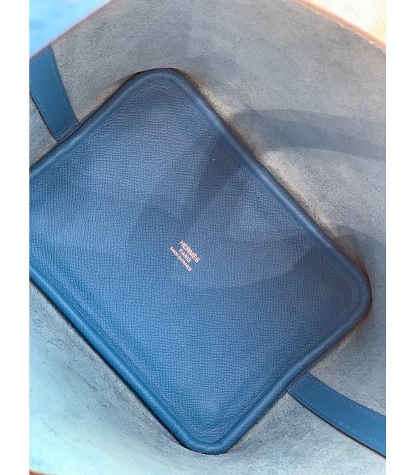 Hermes Mini Picotin Lock MM Bag Hydra Blue Original Epsom Leather Weave Handle