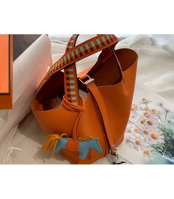 Hermes Mini Picotin Lock MM Bag Orange Original Epsom Leather Weave Handle