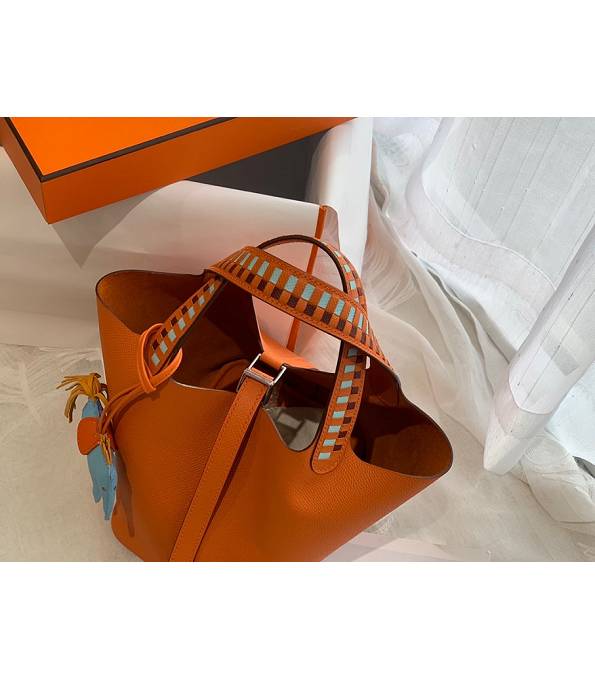 Hermes Mini Picotin Lock MM Bag Orange Original Epsom Leather Weave Handle