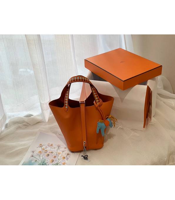 Hermes Mini Picotin Lock MM Bag Orange Original Epsom Leather Weave Handle
