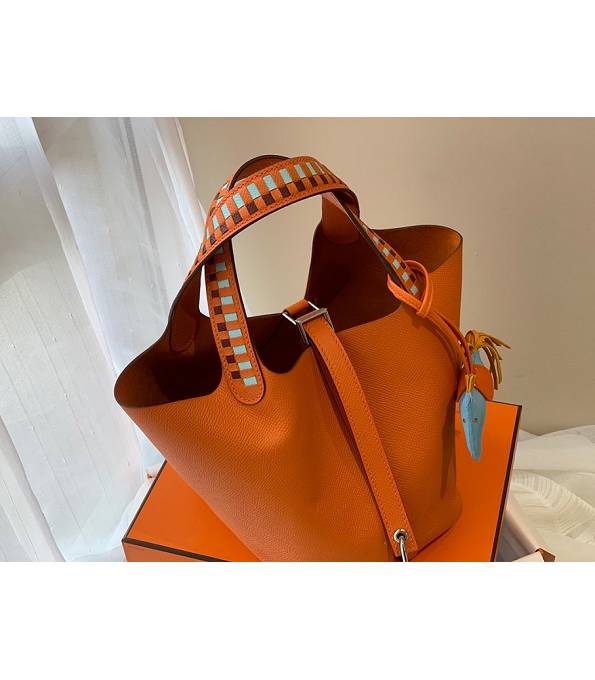 Hermes Mini Picotin Lock MM Bag Orange Original Epsom Leather Weave Handle