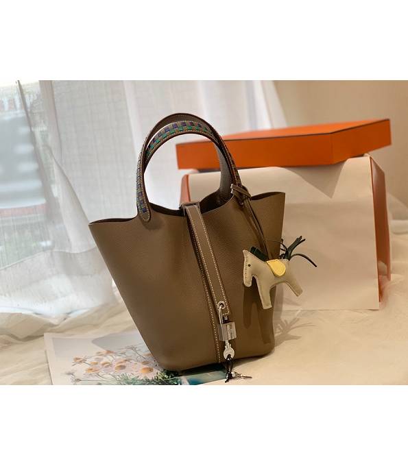 Hermes Mini Picotin Lock MM Bag Elephant Grey Original Epsom Leather Weave Handle