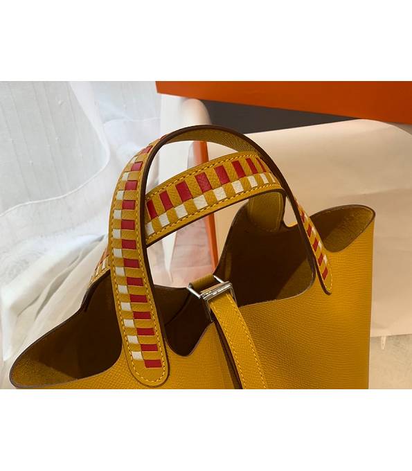 Hermes Mini Picotin Lock MM Bag Amber Yellow Original Epsom Leather Weave Handle