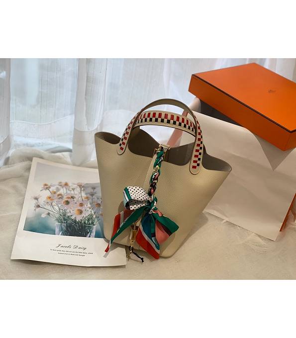 Hermes Mini Picotin Lock MM Bag White Original Epsom Leather Weave Handle