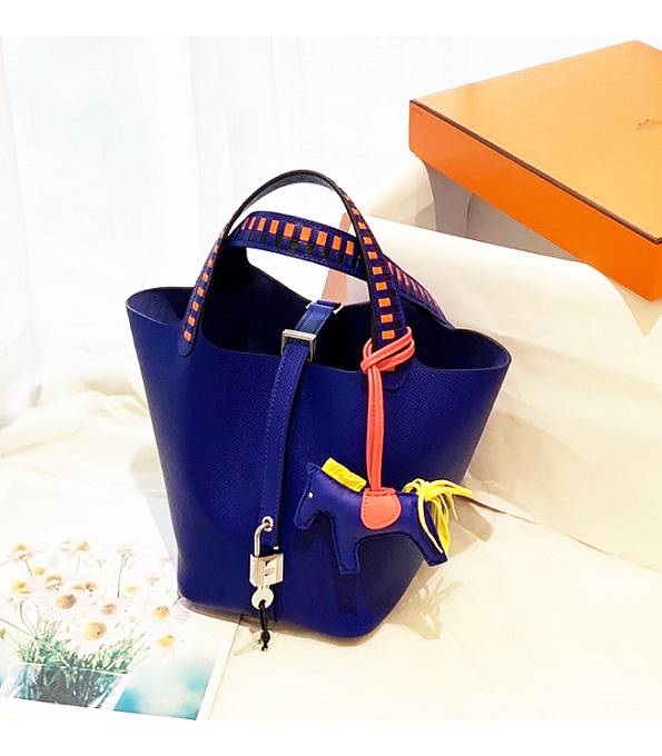 Hermes Mini Picotin Lock MM Bag Electric Blue Original Epsom Leather Weave Handle