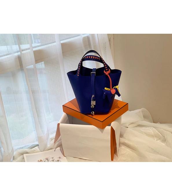 Hermes Mini Picotin Lock MM Bag Electric Blue Original Epsom Leather Weave Handle