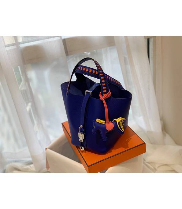 Hermes Mini Picotin Lock MM Bag Electric Blue Original Epsom Leather Weave Handle