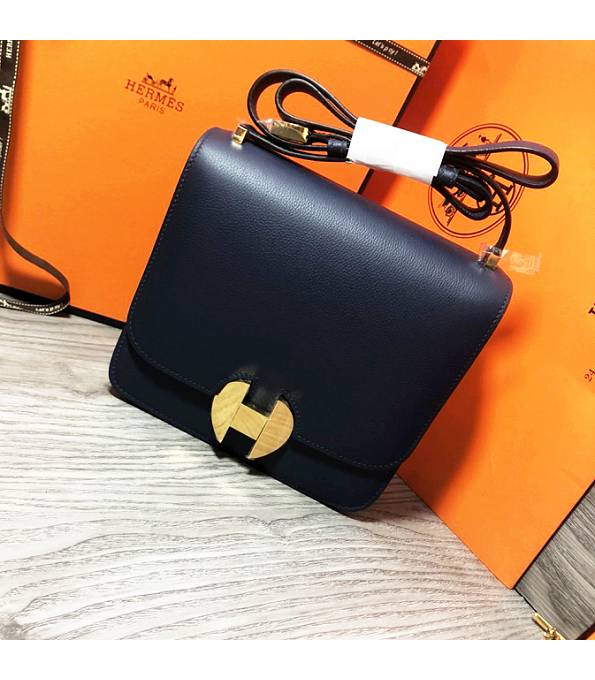 Hermes 2002 20cm Bbag Dark Blue Original Calfskin Leather Golden Metal