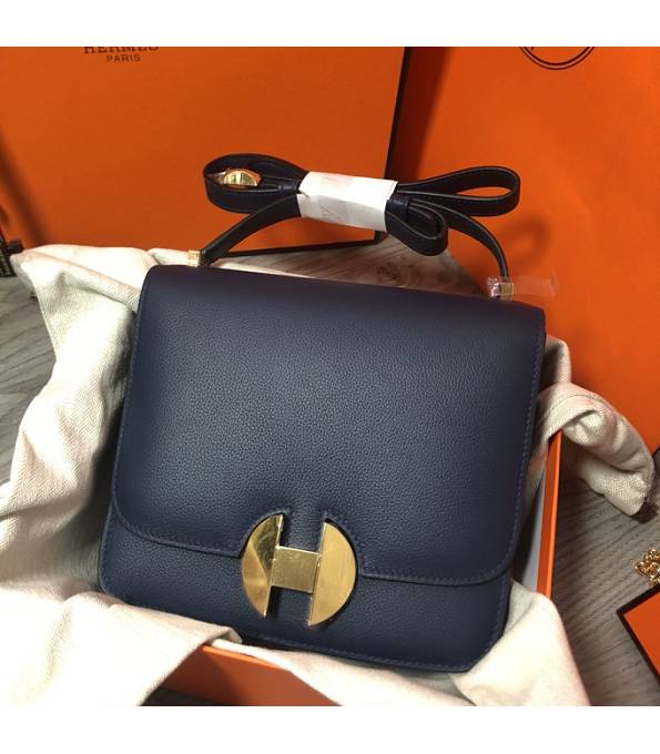 Hermes 2002 20cm Bbag Dark Blue Original Calfskin Leather Golden Metal