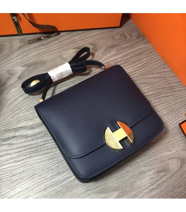 Hermes 2002 20cm Bbag Dark Blue Original Calfskin Leather Golden Metal