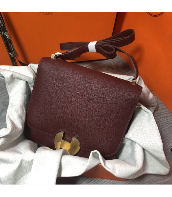 Hermes 2002 20cm Bbag Wine Red Original Calfskin Leather Golden Metal