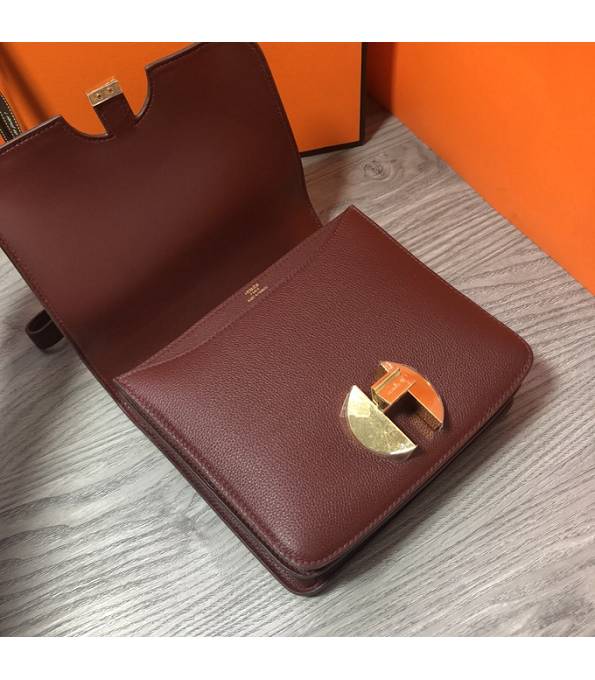 Hermes 2002 20cm Bbag Wine Red Original Calfskin Leather Golden Metal