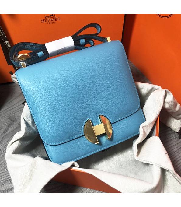 Hermes 2002 20cm Bbag Lake Blue Original Calfskin Leather Golden Metal