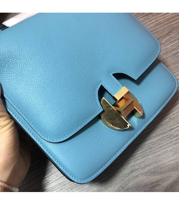Hermes 2002 20cm Bbag Lake Blue Original Calfskin Leather Golden Metal