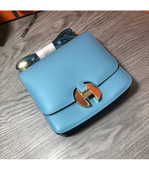 Hermes 2002 20cm Bbag Lake Blue Original Calfskin Leather Golden Metal
