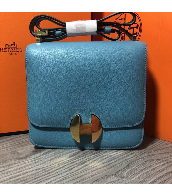 Hermes 2002 20cm Bbag Lake Blue Original Calfskin Leather Golden Metal