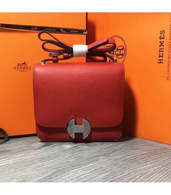 Hermes 2002 20cm Bbag Red Original Calfskin Leather Silver Metal