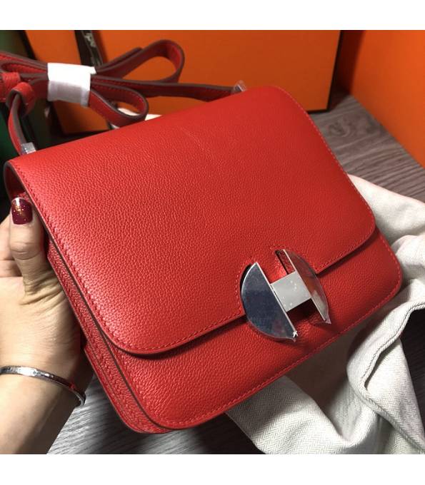 Hermes 2002 20cm Bbag Red Original Calfskin Leather Silver Metal