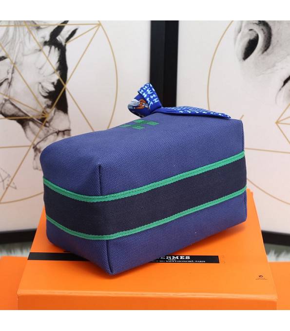 Hermes Trousse Bride Sapphire Blue Original Canvas 21cm Handle Bag