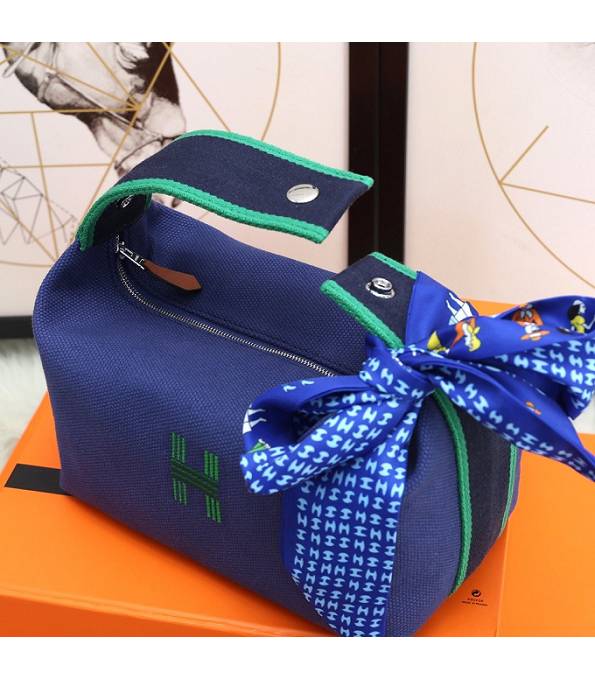 Hermes Trousse Bride Sapphire Blue Original Canvas 21cm Handle Bag