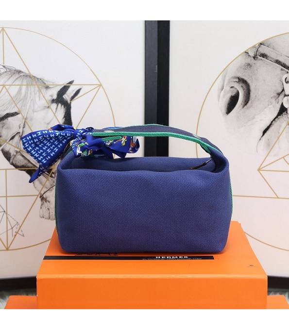 Hermes Trousse Bride Sapphire Blue Original Canvas 21cm Handle Bag
