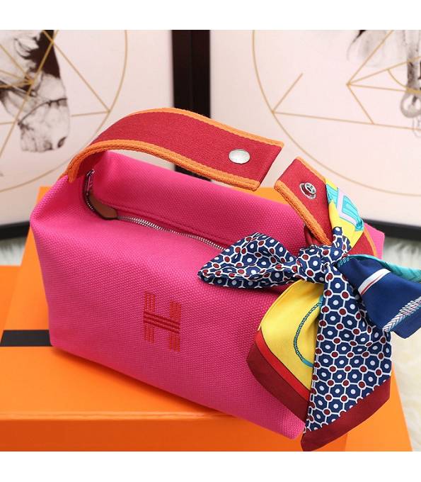 Hermes Trousse Bride Rose Red Original Canvas 21cm Handle Bag