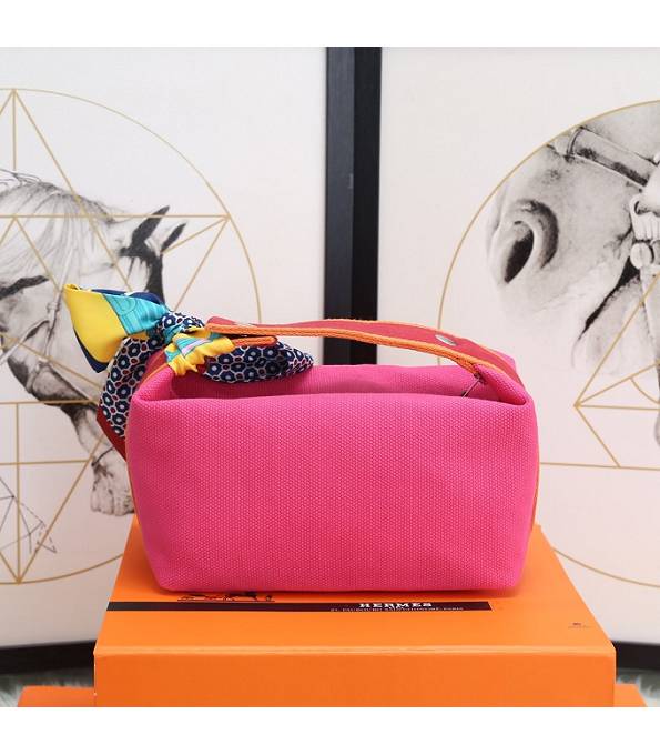 Hermes Trousse Bride Rose Red Original Canvas 21cm Handle Bag